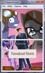 Size: 286x465 | Tagged: safe, derpibooru import, twilight sparkle, oc, oc:cruise control, oc:sonata, ace attorney, crossover, no$gba, phoenix wright, turnabout storm