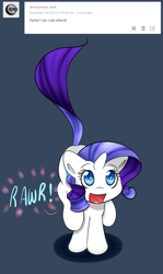 Size: 540x906 | Tagged: safe, artist:mister-true, rarity, pony, unicorn, ask, askfillyrarity, cute, filly, looking up, open mouth, raised leg, raribetes, rawr, running, smiling, solo, tumblr