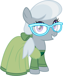 Size: 826x1000 | Tagged: safe, artist:cloudyglow, silver spoon, earth pony, pony, belle, bow, clothes, dress, filly, glasses, looking at you, simple background, smiling, solo, transparent background