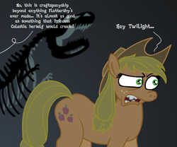 Size: 660x549 | Tagged: safe, applejack, dinosaur, earth pony, pony, tyrannosaurus rex, ask-flutterschiavo, skeleton