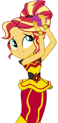Size: 341x717 | Tagged: safe, artist:fella, sunset shimmer, dance magic, equestria girls, spoiler:eqg specials, alternate costumes, alternate hairstyle, beautiful, cute, female, flower, flower in hair, shimmerbetes, simple background, smiling, solo, transparent background