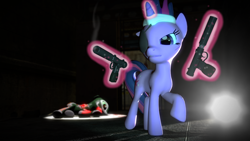 Size: 1920x1080 | Tagged: safe, artist:d0ntst0pme, derpibooru import, twilight sparkle, zombie, 3d, dual wield, future twilight, gmod, gun, magic, pistol, suppressor, weapon