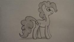 Size: 4000x2248 | Tagged: safe, artist:necro1337, pinkie pie, earth pony, pony, monochrome, solo, traditional art