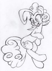 Size: 770x1038 | Tagged: safe, artist:dfectivedvice, artist:otto720, pinkie pie, earth pony, pony, grayscale, monochrome, sketch, smiling, solo, traditional art