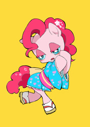 Size: 600x849 | Tagged: safe, artist:kinshota, pinkie pie, pony, bipedal, kimono (clothing), pixiv, simple background, solo, starry eyes