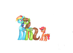 Size: 7020x5100 | Tagged: safe, artist:rozzy3, derpibooru import, rainbow dash, scootaloo, oc, pegasus, pony, absurd resolution