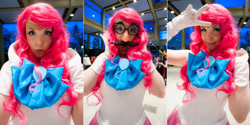 Size: 1920x960 | Tagged: safe, artist:noofcoursenot, artist:pookiebearcosplay, pinkie pie, human, 2013, clothes, convention, cosplay, costume, crossover, gloves, groucho mask, irl, irl human, photo, sailor scout, sakura con, solo