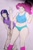 Size: 668x1024 | Tagged: safe, artist:demdoodles, derpibooru import, pinkie pie, twilight sparkle, belly button, clothes, humanized, pajamas, panties, sleepover, socks, tanktop, underwear