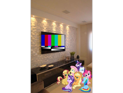 Size: 960x720 | Tagged: safe, edit, applejack, fluttershy, pinkie pie, rainbow dash, rarity, starlight glimmer, sunset shimmer, twilight sparkle, twilight sparkle (alicorn), alicorn, bad edit, irl, mane eight, photo, ponies in real life, technical difficulties, television, watching tv