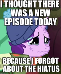 Size: 594x720 | Tagged: safe, edit, edited screencap, screencap, starlight glimmer, pony, unicorn, the mean 6, cropped, hiatus, image macro, meme, sad, teary eyes, wavy mouth