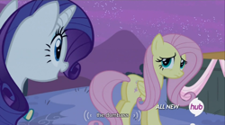 Size: 640x355 | Tagged: safe, screencap, fluttershy, rarity, pegasus, pony, unicorn, filli vanilli, meme, youtube caption