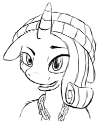 Size: 503x616 | Tagged: safe, artist:aaron amethyst, rarity, pony, unicorn, female, horn, mare, monochrome, simple background, solo, white background