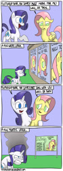 Size: 800x2141 | Tagged: safe, artist:timsplosion, fluttershy, rarity, pegasus, pony, unicorn, filli vanilli, green isn't your color, billboard, comic, jealous, no pupils, poster, scene parody