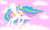 Size: 1930x1155 | Tagged: safe, artist:princess-luna, princess celestia, alicorn, pony, crown, female, horn, mare, multicolored mane, multicolored tail, solo, white coat, white wings, wings