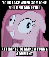 Size: 160x186 | Tagged: safe, pinkie pie, earth pony, pony, image macro, meme, pinkamena diane pie, solo