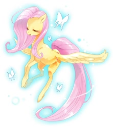 Size: 629x710 | Tagged: safe, artist:pasikon, fluttershy, butterfly, pegasus, pony, eyes closed, solo