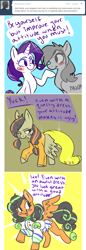 Size: 500x1448 | Tagged: safe, artist:clockworkquartet, rarity, oc, pony, unicorn, ask, clothes, comic, dress, tumblr