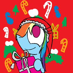 Size: 1024x1024 | Tagged: safe, artist:mr. rottson, derpibooru import, rainbow dash, pegasus, pony, festive, holiday, present, request