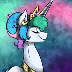 Size: 400x400 | Tagged: safe, artist:dragonfruitdarigan, princess celestia, alicorn, pony, alternate hairstyle, bust, hair bun, portrait, solo