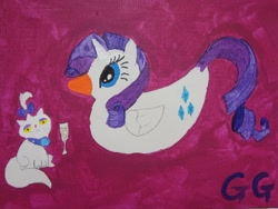 Size: 1632x1224 | Tagged: safe, artist:galaxygoddess, opalescence, rarity, duck, canvas, painting, species swap, traditional art