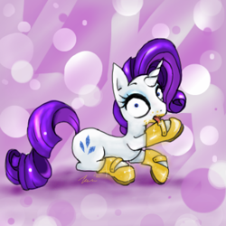 Size: 400x400 | Tagged: safe, artist:edlynette, rarity, pony, unicorn, caught, emergency edible boots, luster dust, solo