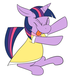Size: 700x700 | Tagged: safe, artist:karpet-shark, derpibooru import, twilight sparkle, adorkable, birthday dress, clothes, cute, dancing, do the sparkle, dork, dress, solo, tongue out, twily-daily