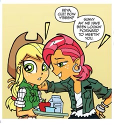 Size: 325x357 | Tagged: safe, idw, applejack, babs seed, equestria girls, spoiler:annual2013, spoiler:comic, older, out of context