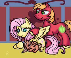 Size: 613x500 | Tagged: safe, artist:athene112, big macintosh, fluttershy, oc, earth pony, pegasus, pony, fluttermac, male, offspring, parent:big macintosh, parent:fluttershy, parents:fluttermac, shipping, stallion, straight