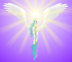 Size: 2777x2376 | Tagged: safe, artist:runic-scribe, princess celestia, alicorn, pony, flying, large wings, solo, sun