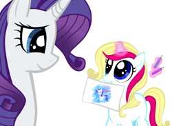 Size: 1092x800 | Tagged: safe, artist:ionadale, rarity, oc, oc:crystal crown, pony, unicorn, drawing, female, mother and child, mother and daughter, offspring, parent and child, parent:prince blueblood, parent:rarity, parents:rariblood