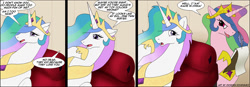 Size: 1024x355 | Tagged: safe, artist:digoraccoon, princess celestia, alicorn, pony, artifact, comic, messy mane, pinklestia, psychologist