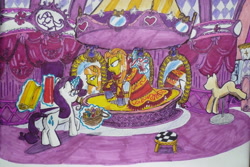 Size: 4000x2672 | Tagged: safe, artist:toonology, rarity, oc, pony, unicorn, carousel boutique, magic, traditional art