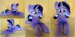 Size: 2000x1000 | Tagged: safe, artist:burgunzik, starlight glimmer, pony, clothes, hoodie, irl, photo, plushie, prone, solo, sploot