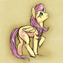 Size: 495x495 | Tagged: safe, artist:shintek, fluttershy, pegasus, pony, female, looking up, mare, raised hoof, solo