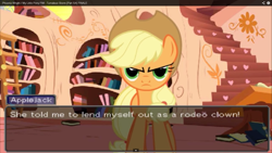 Size: 1366x768 | Tagged: safe, applejack, earth pony, pony, double rainboom puppet, looking at you, solo, turnabout storm