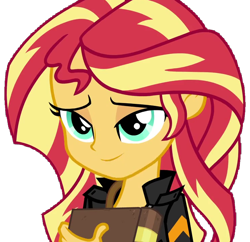 Size: 740x715 | Tagged: safe, sunset shimmer, equestria girls, book, clothes, cute, female, jacket, looking at you, simple background, solo, transparent background