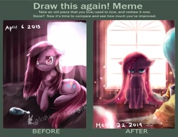 Size: 1021x783 | Tagged: safe, artist:aquagalaxy, pinkie pie, earth pony, pony, comparison, draw this again, pinkamena diane pie, sad