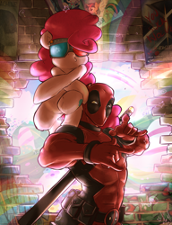 Size: 1200x1564 | Tagged: safe, artist:atryl, derpibooru import, pinkie pie, twilight sparkle, twilight sparkle (alicorn), alicorn, equestria girls, deadpool, gangsta, heavy, pyroland, team fortress 2, x-men