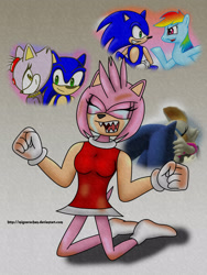 Size: 1200x1600 | Tagged: safe, artist:migueruchan, derpibooru import, rainbow dash, pegasus, pony, 3d, amy rose, angry, blaze the cat, crossover, crossover shipping, crying, kissing, rage, rouge the bat, shipping, sonic the hedgehog (series), sonicdash