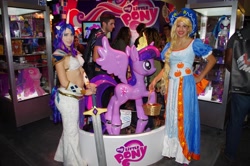 Size: 4928x3264 | Tagged: safe, artist:blakstarr, applejack, rarity, twilight sparkle, twilight sparkle (alicorn), alicorn, human, clothes, coronation dress, cosplay, dress, irl, irl human, photo, san diego comic con, sword