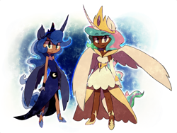 Size: 900x675 | Tagged: safe, artist:lillynya, princess celestia, princess luna, human, eared humanization, horned humanization, humanized, tailed humanization, winged humanization