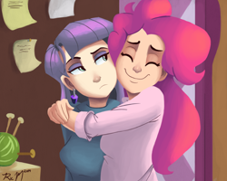 Size: 1500x1200 | Tagged: safe, artist:ric-m, maud pie, pinkie pie, human, maud pie (episode), clothes, eyes closed, female, hug, humanized, scene interpretation, smiling