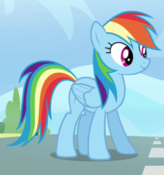 Size: 378x403 | Tagged: safe, derpibooru import, screencap, rainbow dash, pegasus, pony, wonderbolts academy, cropped, folded wings, solo, standing