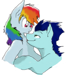 Size: 1024x1152 | Tagged: safe, artist:sonicsketcher64, derpibooru import, rainbow dash, soarin', pegasus, pony, female, hug, male, shipping, soarindash, straight