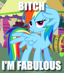 Size: 416x474 | Tagged: safe, derpibooru import, edit, edited screencap, screencap, rainbow dash, pegasus, pony, apple, bitch i'm fabulous, cropped, fabulous, female, food, lidded eyes, mare, solo, swearing, vulgar