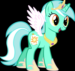 Size: 900x858 | Tagged: safe, artist:thehappychangeling, lyra heartstrings, princess celestia, alicorn, alicornified, clothes, costume, fake wings, lyracorn, race swap, solo