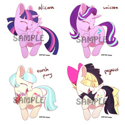 Size: 600x600 | Tagged: safe, artist:sion, coco pommel, songbird serenade, starlight glimmer, twilight sparkle, twilight sparkle (alicorn), alicorn, earth pony, pegasus, pony, unicorn, my little pony: the movie, advertisement, cocobetes, cute, eyes closed, female, glimmerbetes, mare, open mouth, smiling, songbetes, twiabetes