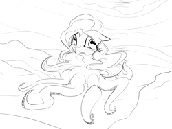 Size: 1078x810 | Tagged: safe, artist:dotkwa, fluttershy, octopus, fluttertako, monochrome, sad, sketch, solo, species swap