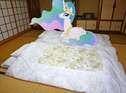 Size: 800x590 | Tagged: safe, princess celestia, futon, irl, japan, looking at you, photo, solo