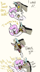 Size: 768x1366 | Tagged: safe, artist:riquis101, discord, princess celestia, alicorn, pony, cake, cakelestia, comic, do you want this cake, licking, pink-mane celestia, tickling, younger